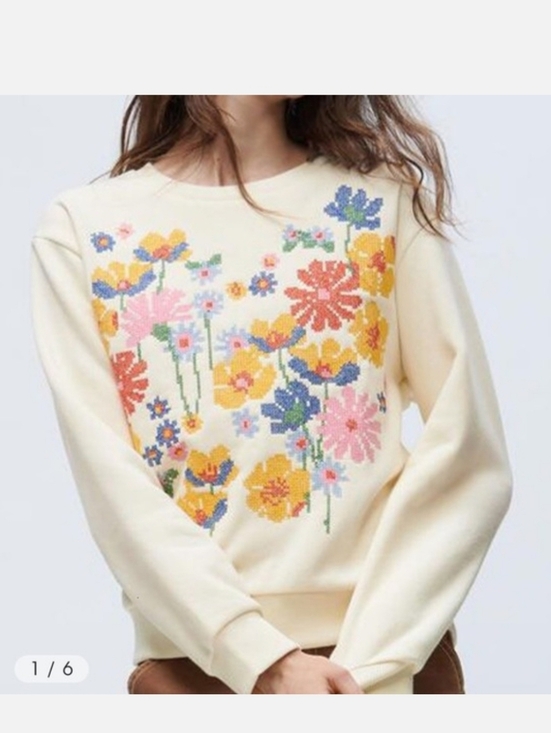 Zara Sweaters - Zara Cream Floral Embroidered Crewneck Sweater Sweatshirt Size S